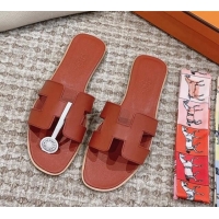 Sumptuous Hermes Classic Oran Flat Slide Sandals in Swift Calfskin Dark Brown 814051