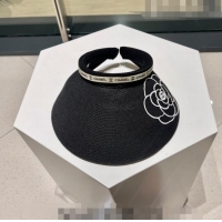 Popular Style Chanel Camellia Straw Visor Hat 0705 Black 2023