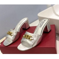 Good Looking Valentino VLogo Chain Heel Slide Sandals 5.5cm Silver 613168