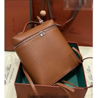 Top Design Loro Piana Extra Pocket Backpack Bag L23.5 in Calfskin LP5440 Brown/Silver 2023