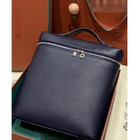 Luxury Cheap Loro Piana Extra Pocket Backpack Bag L23.5 in Calfskin LP5440 Dark Blue/Silver 2023