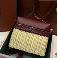 Good Quality Loro Piana Extra Pocket Pouch L19 in Wicker and Leather LP5452 Burgundy 2023