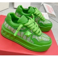 Top Design Valentino ONE STUD XL Sneakers with Toile Iconographe Crystals Green 804117