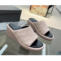 Best Grade Balenciaga Wedge Slide Sandals 7cm in BB Canvas Light Pink 524011