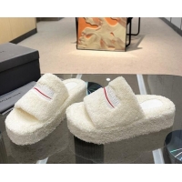 aaaaa Balenciaga Towel Fabric Platform Slide Sandals White 619003
