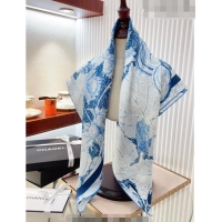 Good Product Chanel Silk Sqaure Scarf 90x90cm 062801 Blue 2023