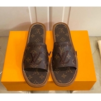 Pretty Style Louis Vuitton LV Monogram Canvas Flat Slide Sandals Brown 608002