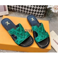 Best Price Louis Vuitton LV Oasis Flat Slide Sandals in Green Monogram Leather 608031
