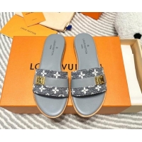 Most Popular Louis Vuitton Lock It Flat Slide Sandals in Monogram Denim Grey 625068