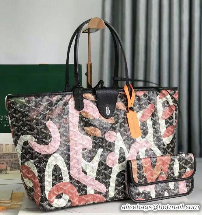 Discount Goyard Saint Louis Tote Bag in Lettres Camouflage 020184 Black/Pink