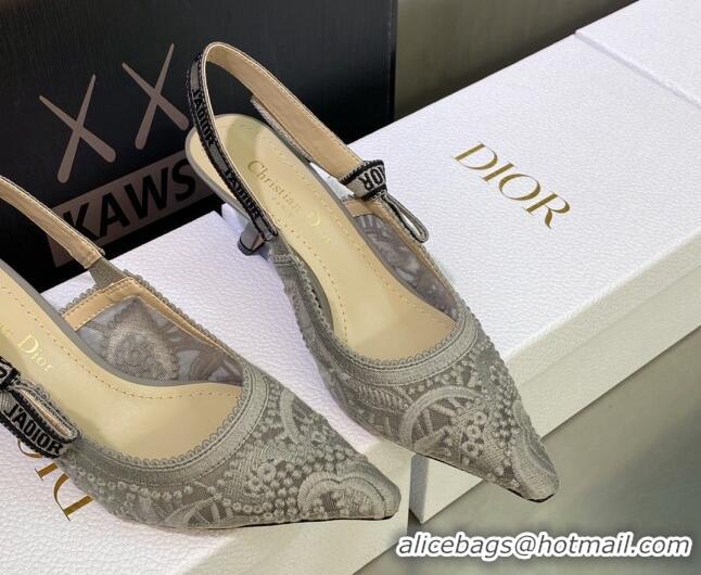 Good Quality Dior J'Adior Slingback Pumps 6.5cm in Grey Macrame Embroidered Cotton 605034
