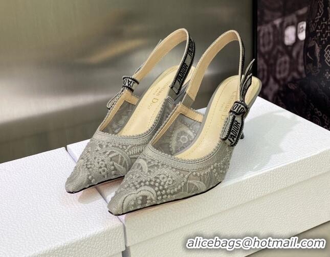 Good Quality Dior J'Adior Slingback Pumps 6.5cm in Grey Macrame Embroidered Cotton 605034