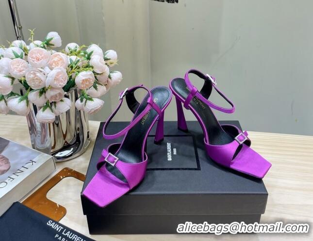 Big Discount Saint Laurent Venue High Heel Sandals 10.5cm in Crepe Satin and Crystals Purple 614080
