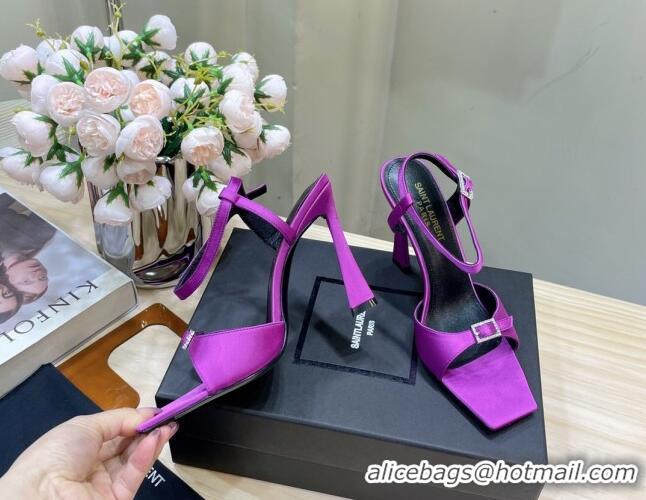 Big Discount Saint Laurent Venue High Heel Sandals 10.5cm in Crepe Satin and Crystals Purple 614080