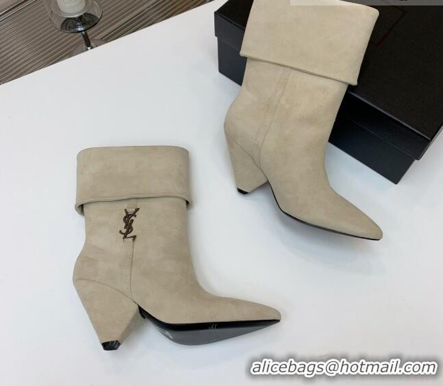 Sumptuous Saint Laurent Nike Ankle Boots in Suede and Monogram 8.5cm Light Grey 091159
