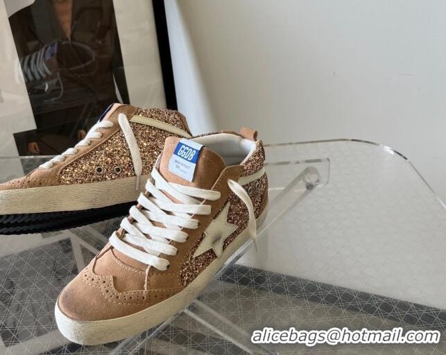 Big Discount Golden Goose Mid Star sneakers with pink-gold glitter in beige suede 607020
