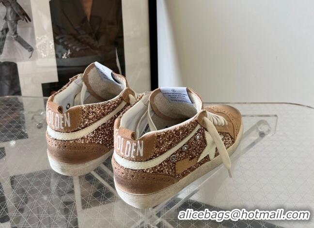 Big Discount Golden Goose Mid Star sneakers with pink-gold glitter in beige suede 607020