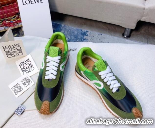 Stylish Loewe Flow Silk & Suede Sneakers Green 229134