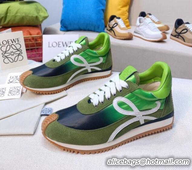 Stylish Loewe Flow Silk & Suede Sneakers Green 229134