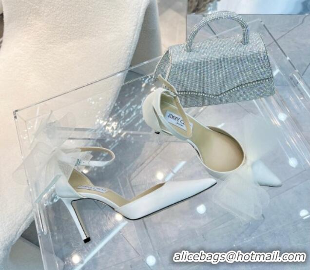 Buy Luxury Jimmy Choo Averly 100 Latte Pumps with Asymmetric Mesh Bows White 0302051