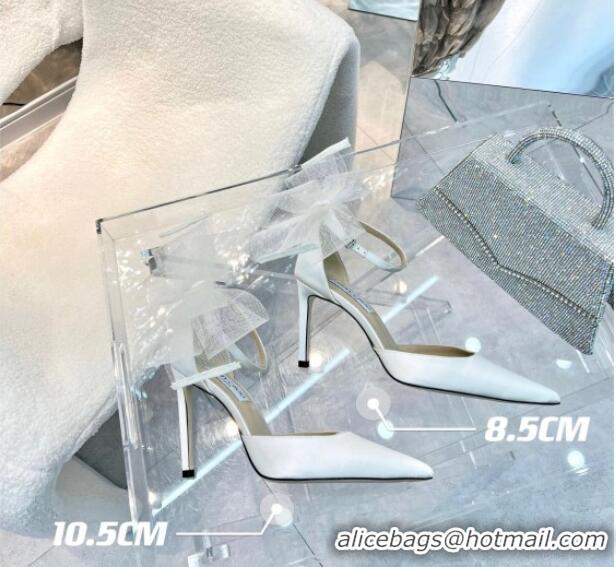 Buy Luxury Jimmy Choo Averly 100 Latte Pumps with Asymmetric Mesh Bows White 0302051
