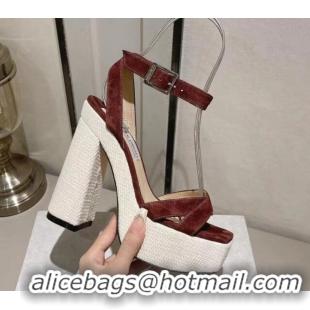 Good Quality Jimmy Choo Gaia Suede High Heel Platform Sandals 14cm with Knit Block heel Brown 728001