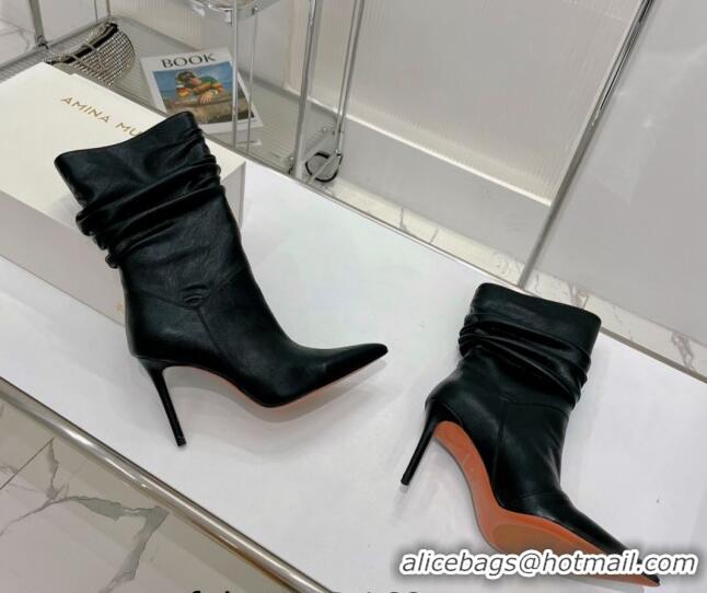 Unique Ladies Amina Muaddi Jahleel Short Boots 9.5cm in Nappa Leather Black 804080