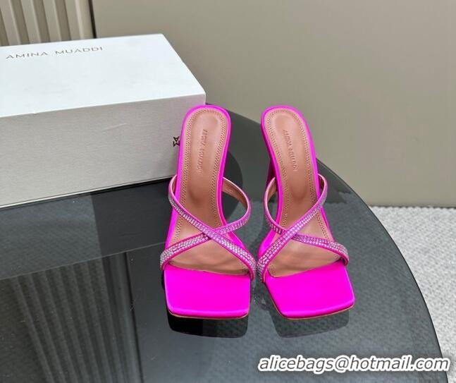 Trendy Design Amina Muaddi Adriana Crystal Slide Sandals 10.5cm in Satin Dark Pink 091165