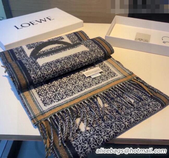 Best Quality Loewe Wool Long Scarf 30x180cm LW09131 Navy Blue 2023