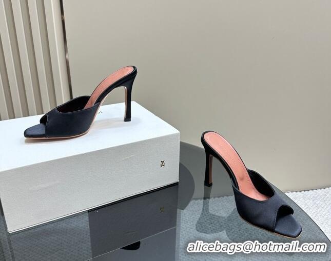 Low Price Amina Muaddi Alexa Glass Slide Sandals 10.5cm in Satin Black 091176