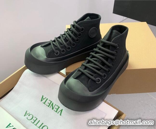 Most Popular Bottega Veneta Jumbo Platform High Top Sneakers in Nylon and Rubber All Black 703044