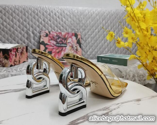 Crafted Dolce&Gabbana PVC Slide Sandals with 7.5cm DG Heel Gold 222128