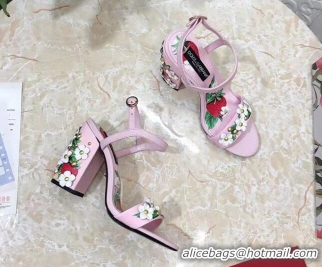 Purchase Dolce & Gabbana High Heel Sandals 10.5cm in Printed Calfskin with Bloom Charm Light Pink 401017