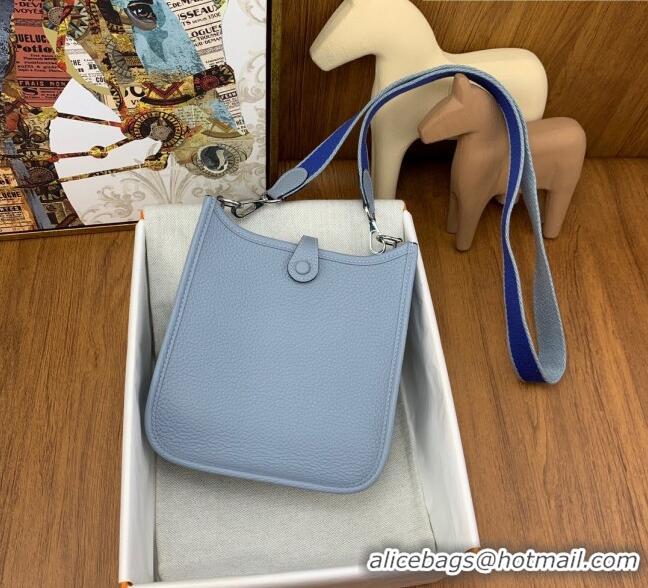 Super Quality Hermes Evelyne Mini TPM Bag 18cm in Original Togo Leather HB18 Linen Blue/Silver (Pure Handmade)