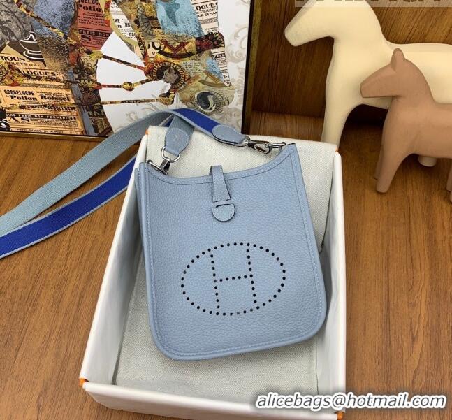 Super Quality Hermes Evelyne Mini TPM Bag 18cm in Original Togo Leather HB18 Linen Blue/Silver (Pure Handmade)