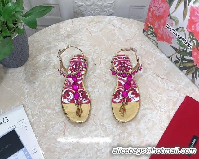 Top Grade Dolce & Gabbana Patent Leather Flat Thong Sandals 1with embroidery Gold 0703117