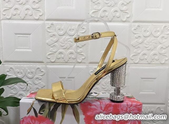Unique Style Dolce & Gabbana Polished calfskin sandals 10.5cm with crystals heel gold 902045