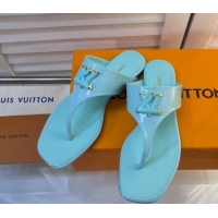 Top Design Louis Vuitton Shake Flat Thong Slide Sandals in Patent Leather Light Blue 625115