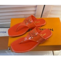 Cheap Price Louis Vuitton Shake Flat Thong Slide Sandals in Patent Leather Orange 625117