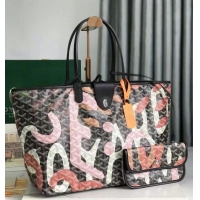 Discount Goyard Saint Louis Tote Bag in Lettres Camouflage 020184 Black/Pink