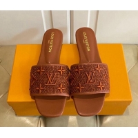 Good Product Louis Vuitton Wove Fabric Flat Slide Sandals Brown 711139