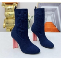 Best Product Louis Vuitton Silhouette Knit Heel Ankle Boots 10cm Blue LV08141 814095