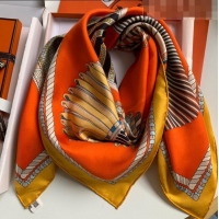 New Design Hermes 100% Silk Square Scarf 90x90cm H51609 Orange 2023
