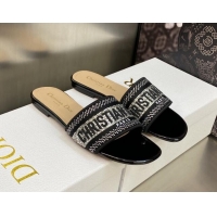 Hot Style Dior Dway Flat Slide Sandals in Black Cotton Embroidered with Silver-Tone Crystal 606008