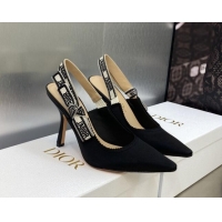 Cheap Price Dior J'Adior Slingback Pumps 9.5cm in Black Embroidered Satin and Cotton 606032