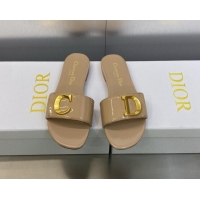 Perfect Dior C'est Dior Flat Slide Sandals in Beige Patent Calfskin with CD Letters 606085