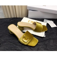 Best Grade Dior C'est Dior Heeled Slide Sandals 4.5cm in Velvet with CD Letters Gold 703105