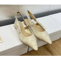 1:1 aaaaa Dior J'Adior Slingback Flat in White Canvas Embroidered with Saint-Gall Motif 071077