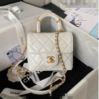 Top Grade Chanel Lambskin Mini Flap Bag with Top Handle AS4035 White