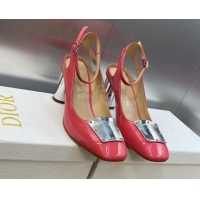 Good Product Dior La Parisienne Slingback Pumps in Patent Leather with Silver Heel 8.5cm Pink 711019